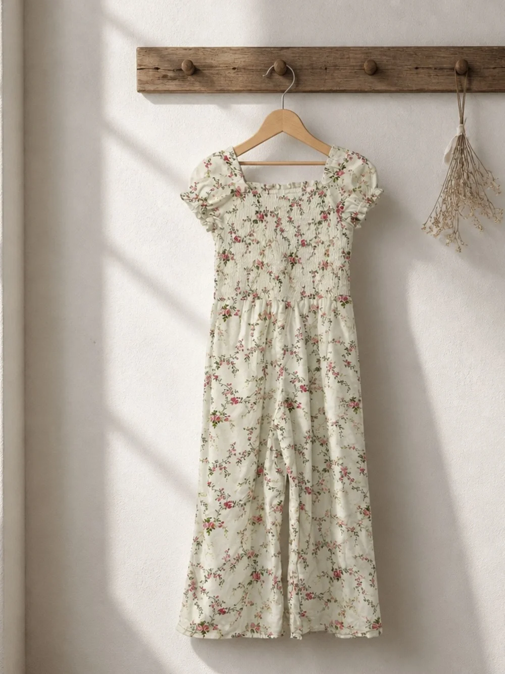 Gymboree Cream Floral Smocked Jumpsuit